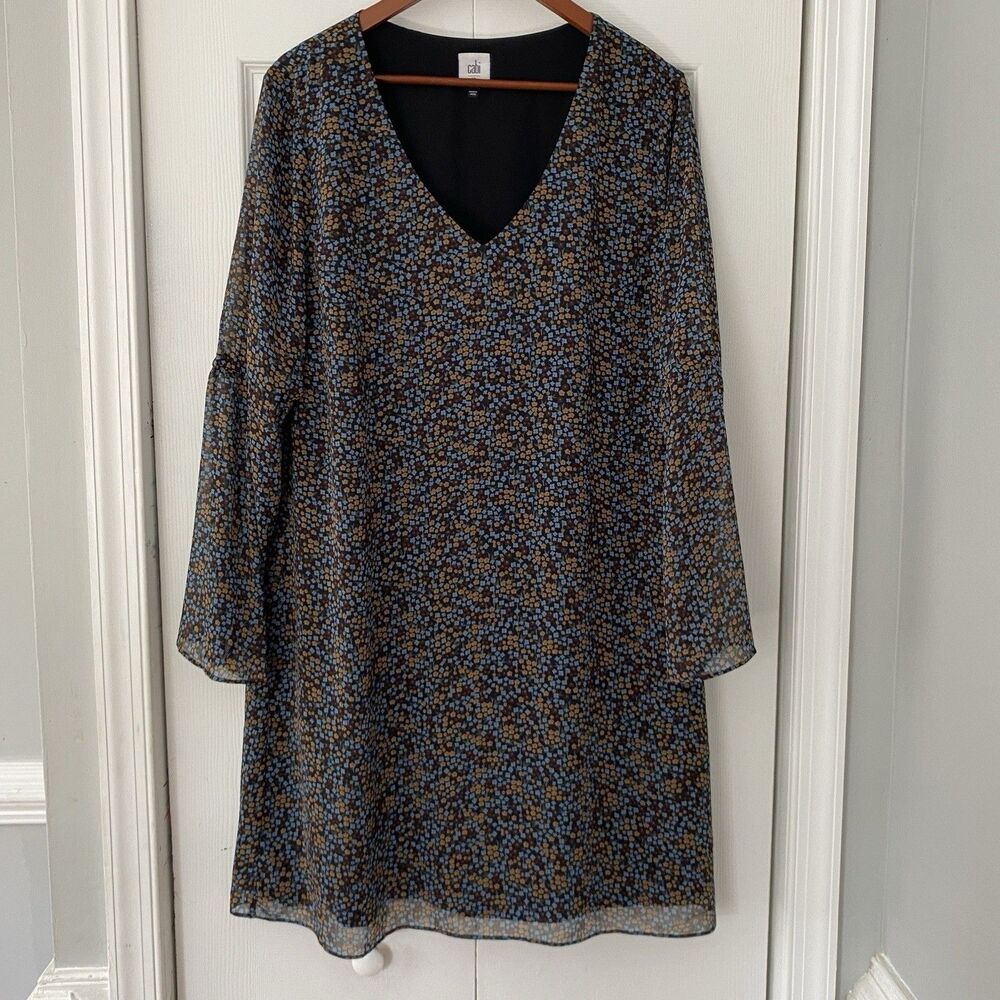 Cabi Poise NWOT‎ Dress XL Floral Bell Chiffon Boho Cottagecore Mini Fairy